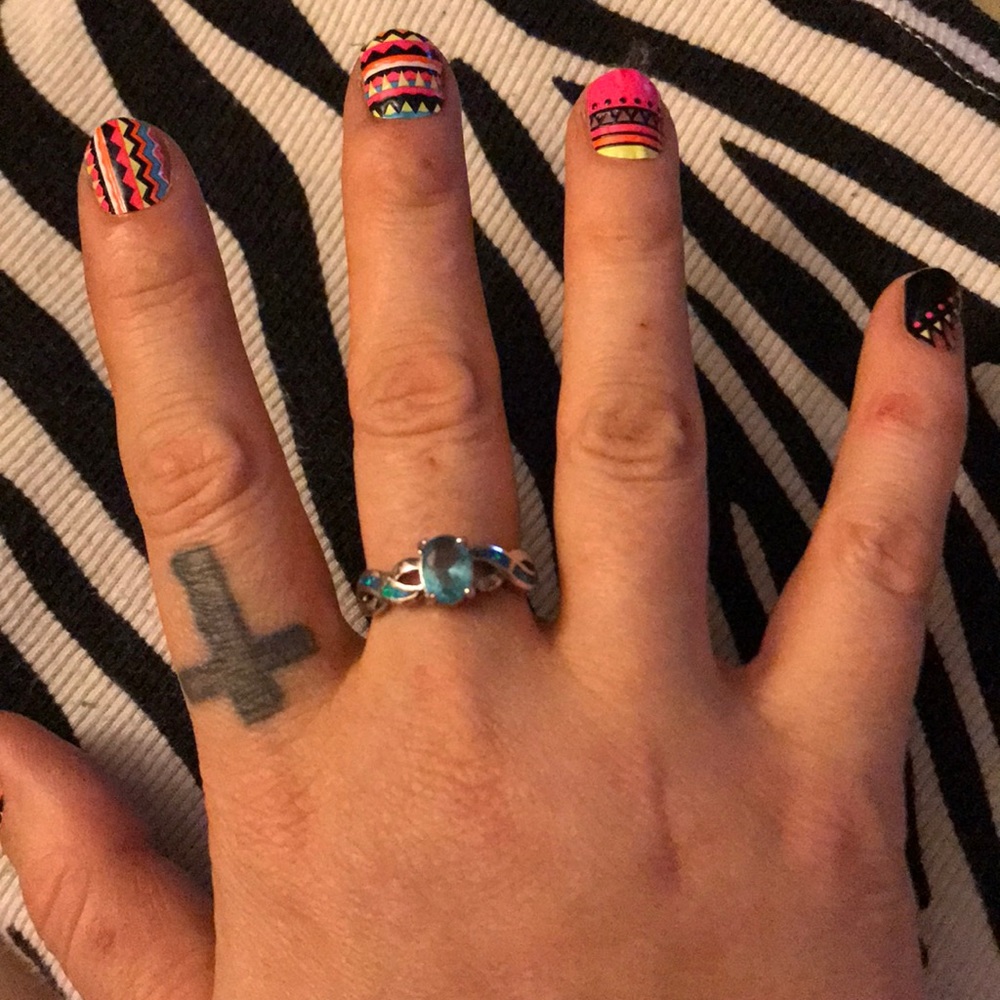 Blue Topaz & Blue Fire Opal Ring 925Sterlingsilver